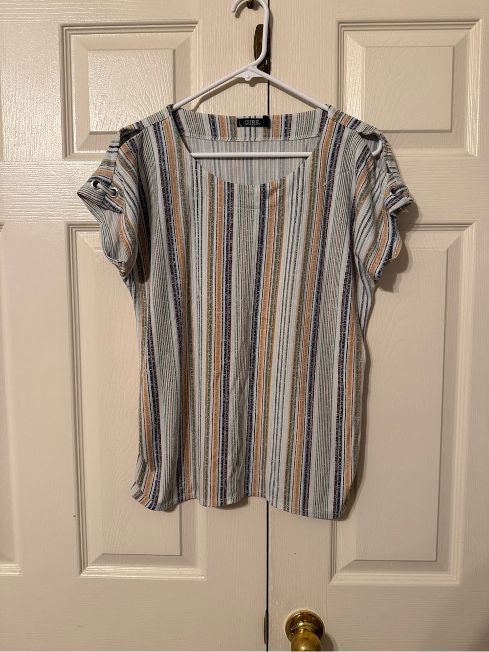 C&C California Striped Short Sleeve Scoop Neck Blouse - Multi